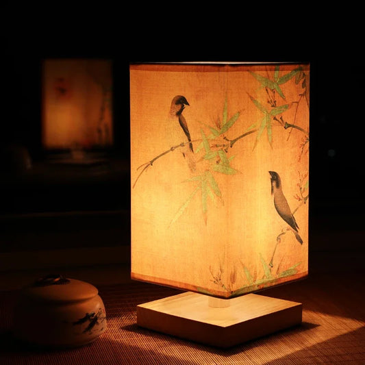 Vintage Chinese-Style Wooden Table Lamp